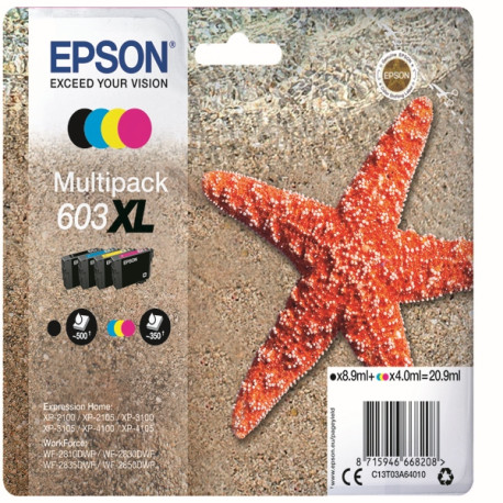 Epson - Multipack Cartucce Ink - 603XL - C/M/Y/K - C13T03A64010 - C/M/Y 4ml cad / K 8,9ml