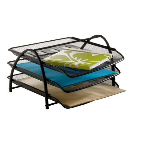 Vaschetta portacorrispondenza Mesh - 3 ripiani - 34 x 29 x 24,5 cm - rete metallica - nero - Alba
