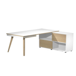 Workstation Maxi - gambe in legno - 160 x 140 x H 81,5 cm - bianco / rovere