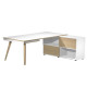 Workstation Midi - gambe in legno - 130 x 120 x H 81,5 cm - bianco / rovere