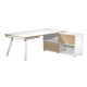 Workstation Midi - gambe in metallo - 130 x 120 x H 81,5 cm - bianco / rovere