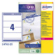 Etichette adesive L4761 - in carta - angoli arrotondati - permanenti - 192 x 61 mm - 4 et/fg - 25 fogli - bianco coprente - Ave