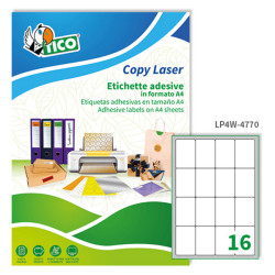Etichette adesive LP4W - in carta - angoli arrotondati - permanenti - 47,7 x 70 mm - 16 et/fg - 100 fogli - bianco - Tico