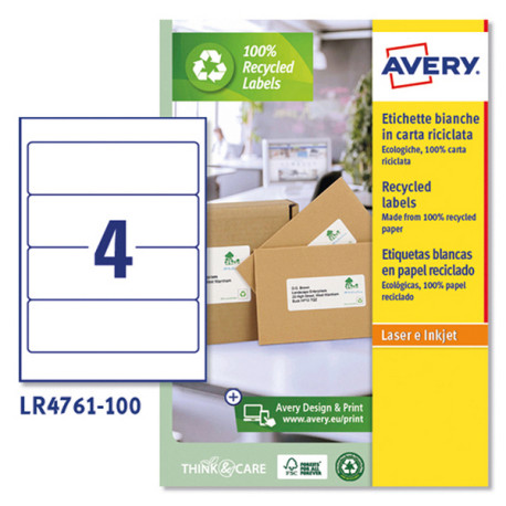 Etichette per raccoglitori - in carta riciclata - permanenti - 61 x 192 mm - 4 et/fg - 100 fogli - bianco - Avery