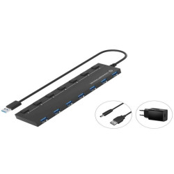 7-Port USB 3.0 HUB with Power Adapter 90cm Cable Individual Power Switch USB 3.2 Gen 1