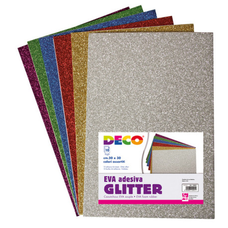 Gomma crepp glitter adesiva - 20 x 30 cm - colori assortiti - DECO - busta 10 fogli