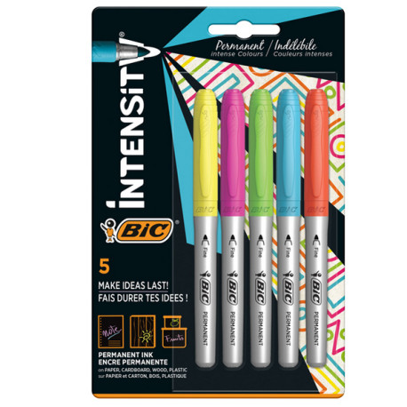 Marcatore Intensity Rainbow - indelebile - punta tonda - colori assortiti - Bic - conf. 5 pezzi
