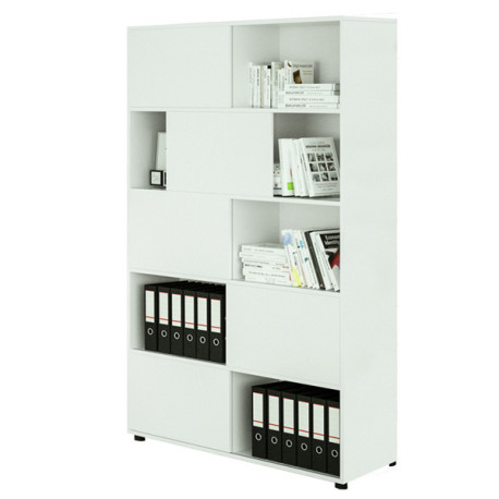 Libreria alta Tetris a 5 ripiani ante scorrevoli - 120x35x191 cm - Bianco/bianco