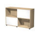 Libreria bassa Tetris a 2 ripiani ante scorrevoli - 120x35x79 cm - bianco/rovere