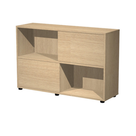 Libreria bassa Tetris a 2 ripiani ante scorrevoli - 120x35x79 cm - rovere/rovere