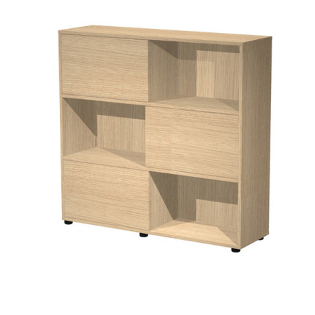Libreria bassa Tetris a 3 ripiani ante scorrevoli - 120x35x116 cm - rovere/rovere