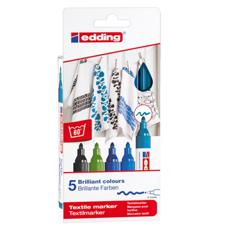 Marcatore per tessuto 4500 - punta tonda - da 2 a 3mm - colori assortiti freddi - Edding - astuccio 5 pezzi