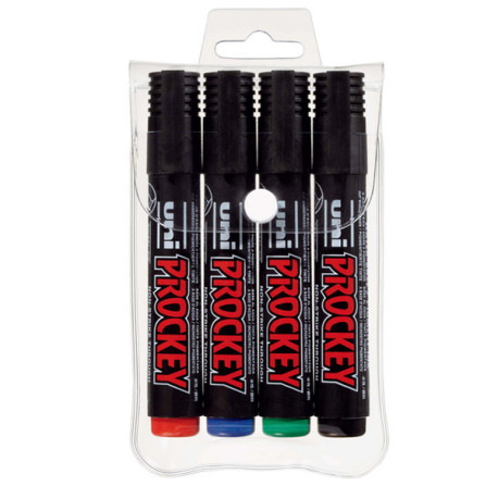 Marcatori Uni Prockey M126  - punta a scalpello 1,00 - 5,70 mm - colori assortiti - Uni Mitsubishi - astuccio 4 pezzi