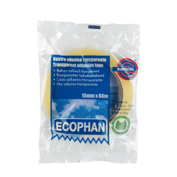 Nastro adesivo Ecophan - confezionato singolarmente - 19 mm x 66 m - acrilico - trasparente - Eurocel