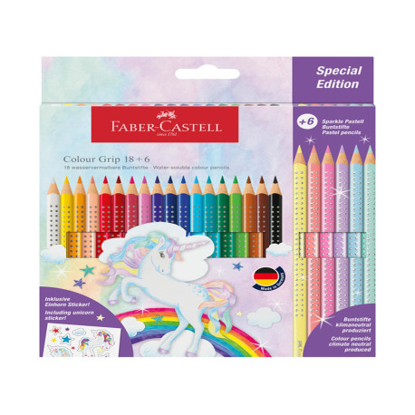 Astuccio 18 matite Colour Grip + 6 matite Sparkle - colori assortiti - Faber-Castell