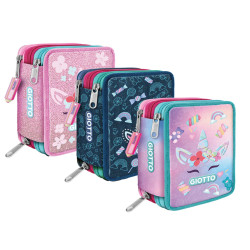 Astuccio 3 zip Candy collection - 19,5 x 7,5 x 12,9 cm - tessuto - fantasie assortite - Giotto