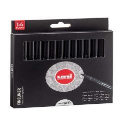 Astuccio Pin fineliner - nero - 14 gradazioni - Uni Mitsubishi - conf. 14 pezzi
