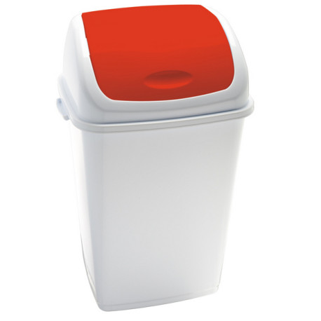Pattumiera con coperchio basculante Rif - 44x33x68 cm - 50 L - bianco/rosso - Medial