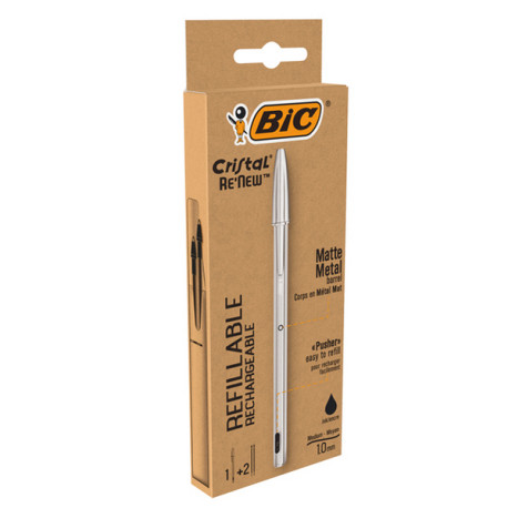 Penna sfera Cristal Re'New - con cappuccio - 1 mm - nero - Bic
