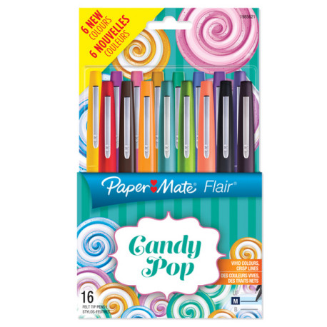 Pennarello Flair Nylon - punta feltro - 1,10mm - colori assortiti Candy Pop - Papermate - conf.16 pezzi