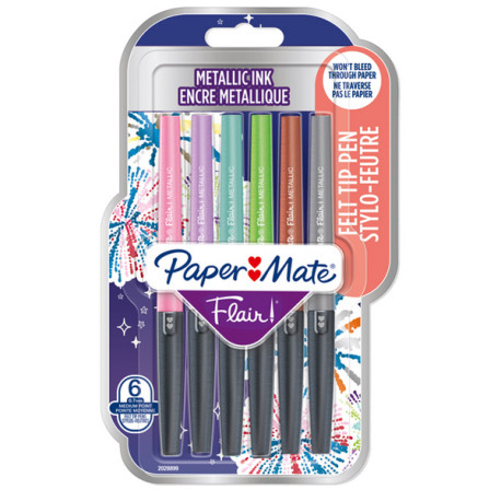 Pennarello Flair Nylon - punta feltro - 1,10mm - colori assortiti Metallic - Papermate - conf. 6 pezzi