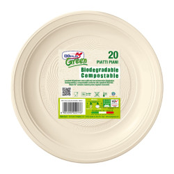 Piatto piano monouso - rotondo - diametro 22 cm - Mater-Bi - avorio - Dopla Green - conf. 20 pezzi