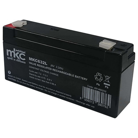 Batteria al piombo ricaricabile 6V 3.2Ah lunga terminale faston 4.8mm MKC MKC632L 491460252
