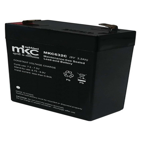 Batteria al piombo ricaricabile 6V 3.2Ah terminale faston 4.8mm MKC MKC632C 491460219