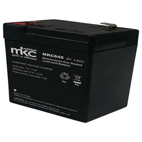 Batteria al piombo ricaricabile 6V 4.5Ah terminale faston 4.8mm MKC MKC645 491460202
