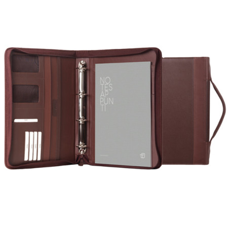 Portablocco Office - con manico - ecopelle - con zip - 28x36 cm - marrone - In Tempo