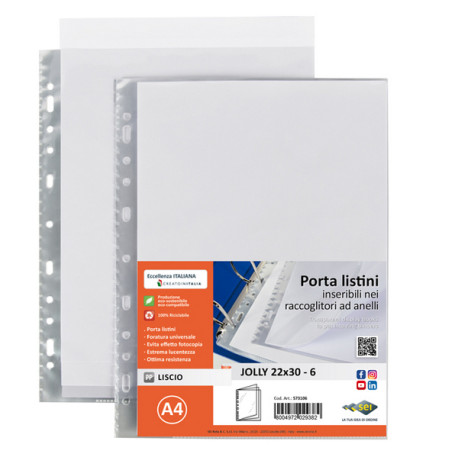 Portalistini Jolly - 6 buste forate - 22 x 30 cm - PP trasparente - liscio - Sei rota