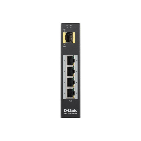 D-Link DIS 100G-5PSW - Switch - unmanaged - 4 x 10/100/1000 (PoE+) + 1 x Gigabit SFP - montabile su rail DIN, montaggio a paret