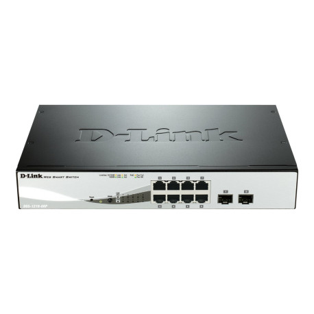 D-Link Web Smart DGS-1210-08P - Switch - gestito - 8 x 10/100/1000 (PoE) + 2 x Gigabit SFP - desktop, montabile su rack - PoE (