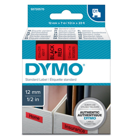 Nastro D1 standard 450170 - 12 mm x 7 mt - PL - nero/rosso - Dymo
