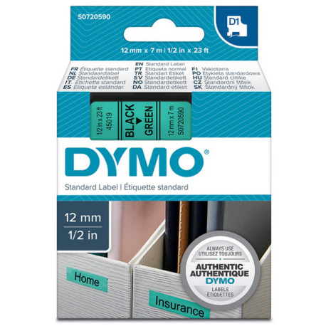 Nastro D1 standard 450190 - 12 mm x 7 mt - PL - nero/verde - Dymo