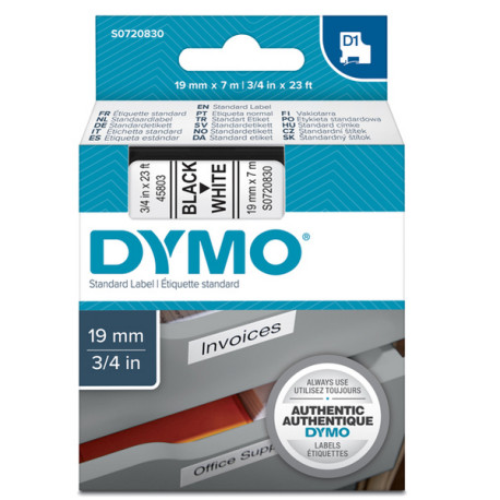 Nastro D1 standard 458030 - 19 mm x 7 mt - PL - nero/bianco - Dymo