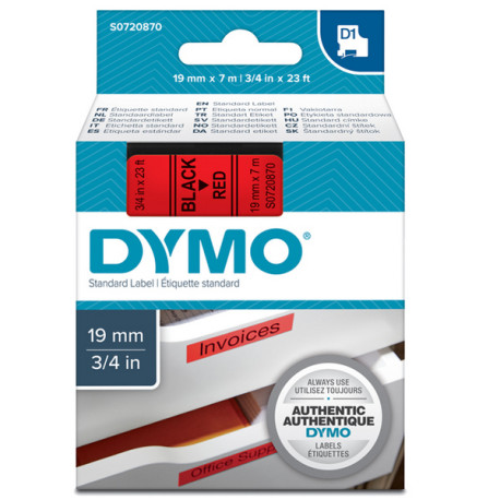 Nastro D1 standard 458070 - 19 mm x 7 mt - PL - nero/rosso - Dymo