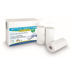 Rotolo per POS e carta di credito - 57 mm x 7 m - 55 gr - diametro esterno 25 mm - senza anima - carta termica BPA free - Rotol
