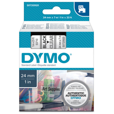 Nastro D1 standard 537100 - 24 mm x 7 mt - PL - nero/trasparente - Dymo