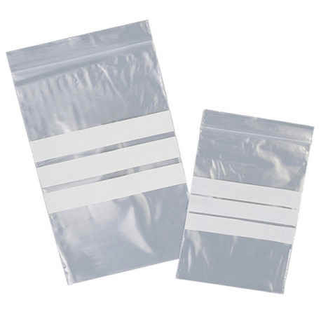 Sacchetti zip - con bande scrivibili e foro - 8 x 12 cm - 50 micron - LDPE - Viva - conf. 100 pezzi