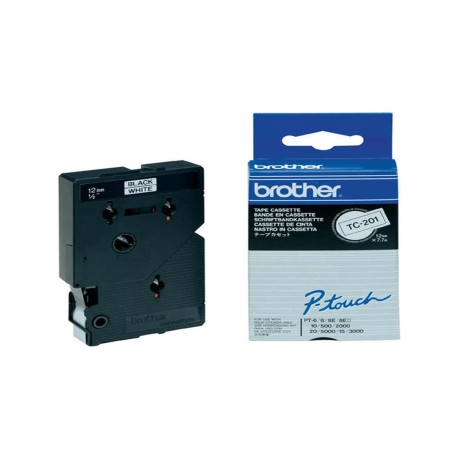 Brother - Nastro -  Bianco/Nero - TC201 - 12mm x7,7mt