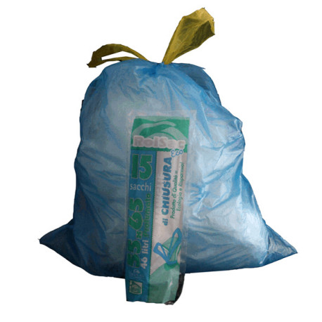 Sacchi - 55 x 65 cm - 44 L - 16 micron - con maniglie - MDPE/HDPE - azzurro - Rolsac - conf. 15 pezzi