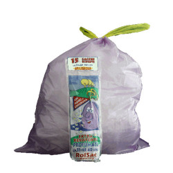 Sacchi - 55 x 65 cm - 44 L - 18 micron - con maniglie - MDPE/HDPE - viola - Rolsac - conf. 15 pezzi