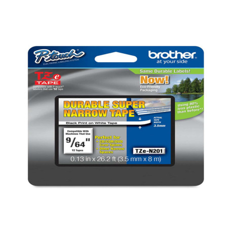 Brother - Nastro non laminato - Nero/Bianco - TZEN201 - 3,5mm x 8mt