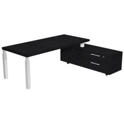 Scrivania direzionale Prestige Quadro - con mobile di servizio - 210 x 90 cm - nero venato/bianco