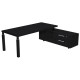 Scrivania direzionale Prestige Quadro - con mobile di servizio - 210 x 90 cm - nero venato/nero