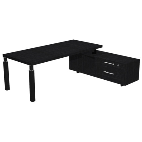 Scrivania direzionale Prestige Quadro - con mobile di servizio - 210 x 90 cm - nero venato/nero