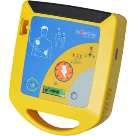 Defibrillatore Automatico Saver One 200J mini LCD e Info, completo di Elettrodi, Batteria Ricaricabile, Stazione di Ricarica e 