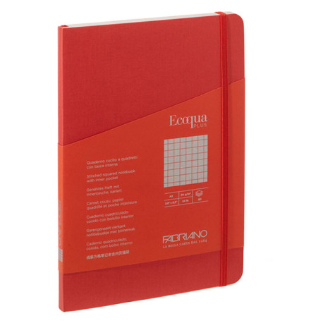 Taccuino Ecoqua Plus - con elastico - rilegatura cucita - A5 - 5 mm - 80 fogli - lampone - Fabriano