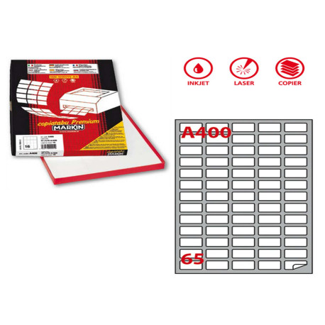 Etichette adesive A/400 - in carta - permanenti - 38,1 x 21,2 mm - 65 et/fg - 100 fogli - bianco - angoli tondi - Markin